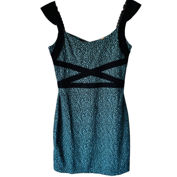 Free People Dress Sm Cross My Heart Teal Black Fitted Mini Back Cut Out Sexy - Picture 12 of 13